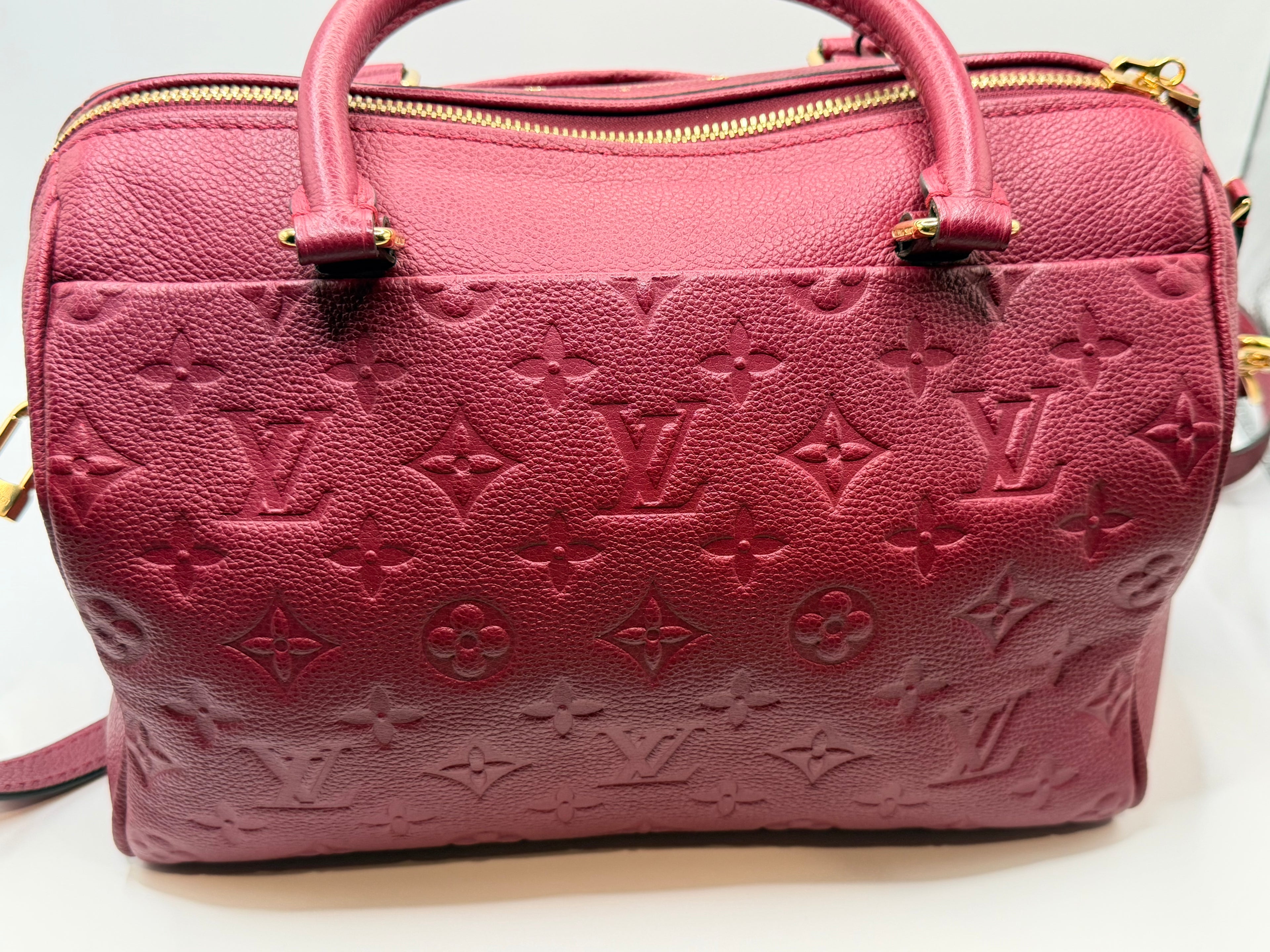 Louis Vuitton Speedy Bandouliere Bag Monogram Empreinte Giant 25 Burgundy 11