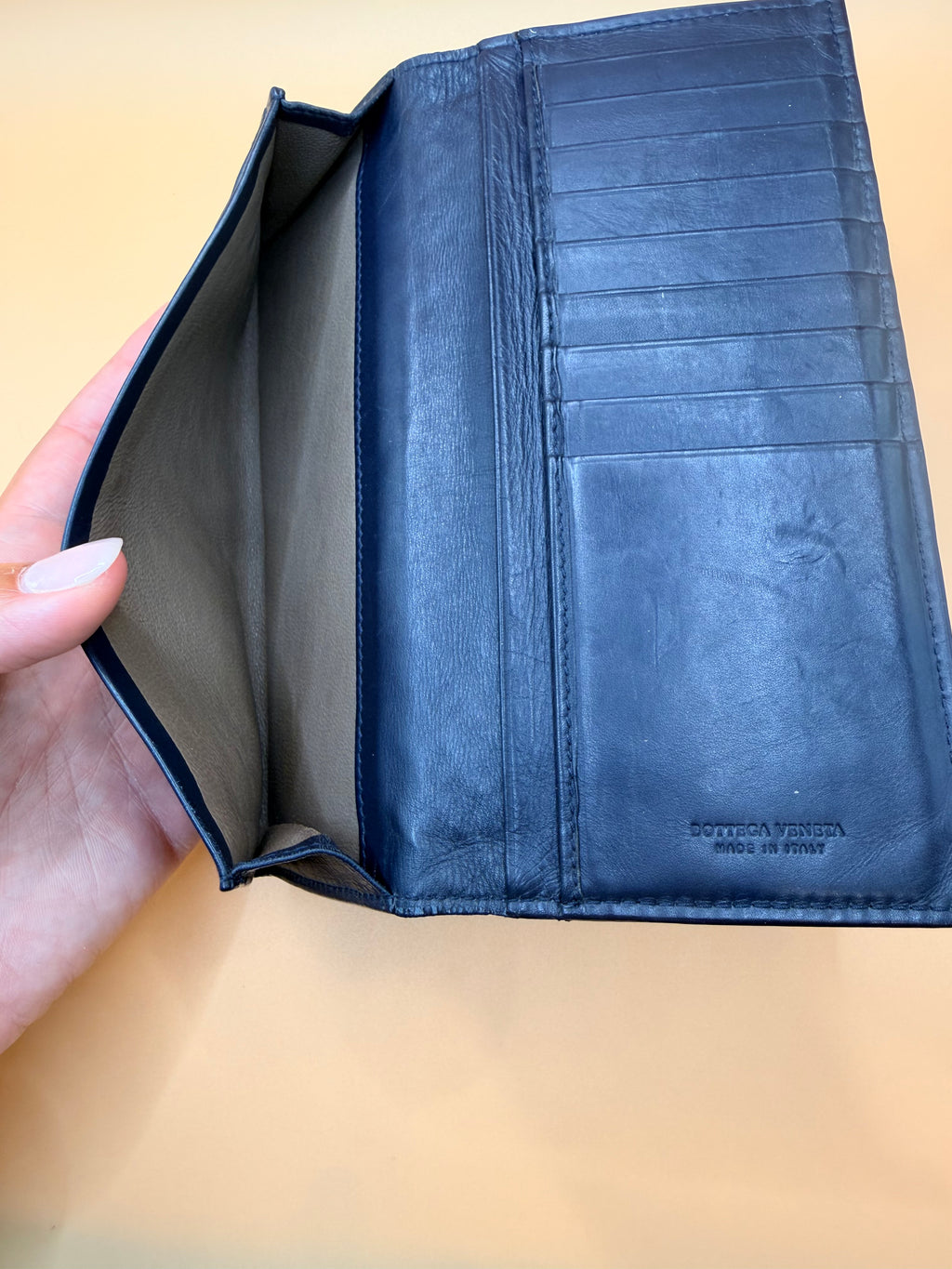 Bottega Nappa Intrecciato Continental Flap Wallet Dark Blue 8