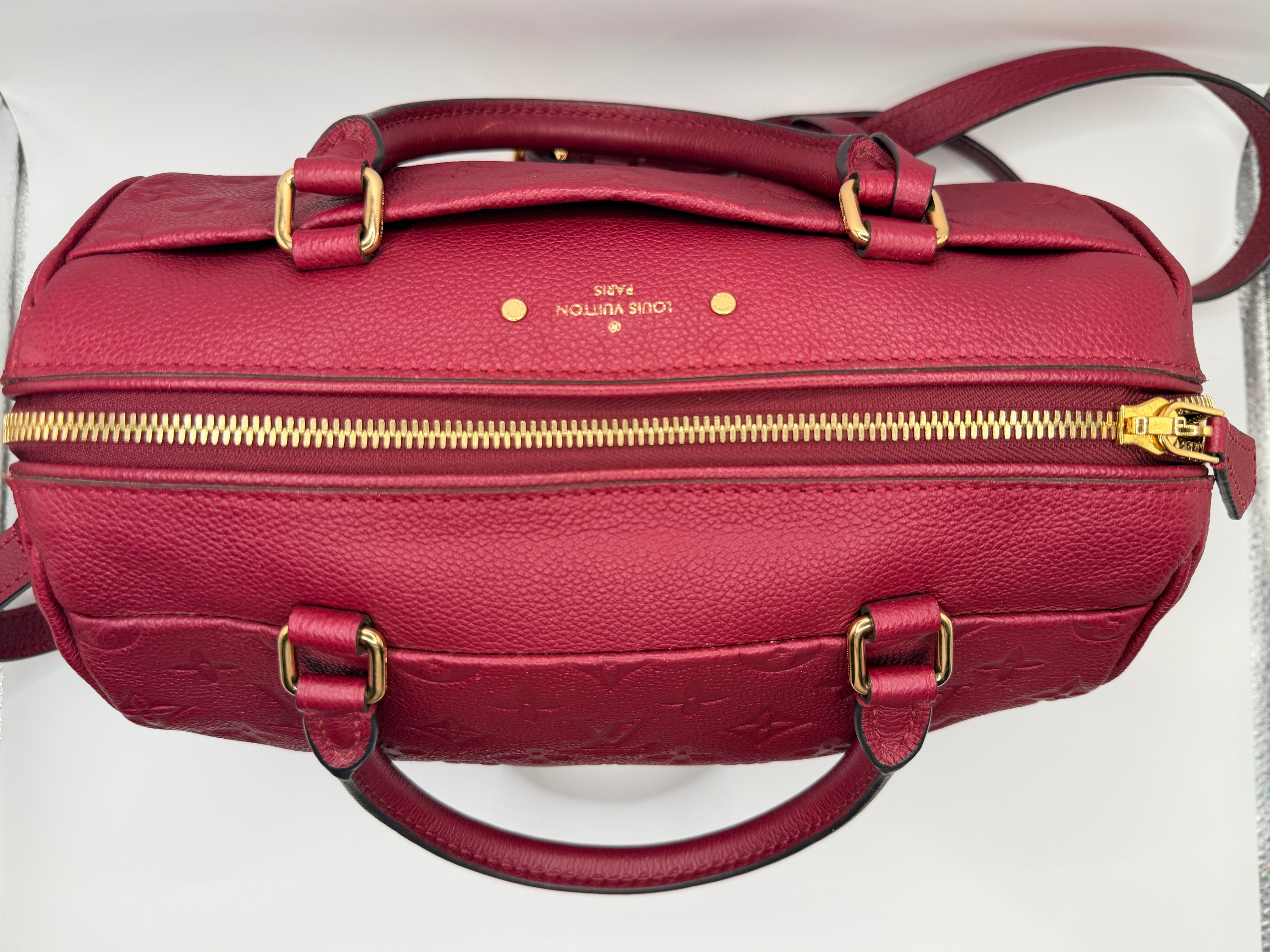 Louis Vuitton Speedy Bandouliere Bag Monogram Empreinte Giant 25 Burgundy 11
