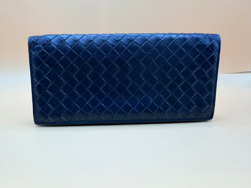 Bottega Nappa Intrecciato Continental Flap Wallet Dark Blue 8