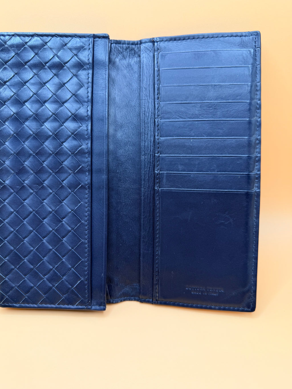 Bottega Nappa Intrecciato Continental Flap Wallet Dark Blue 8