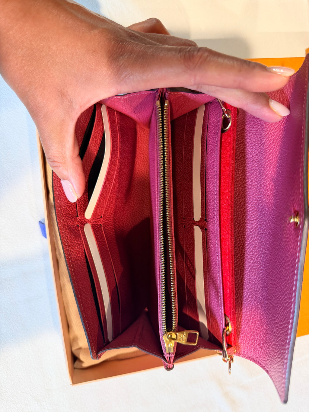 Louis Vuitton Portefeuille Sarah Monogram Empreinte Leather Magenta 11