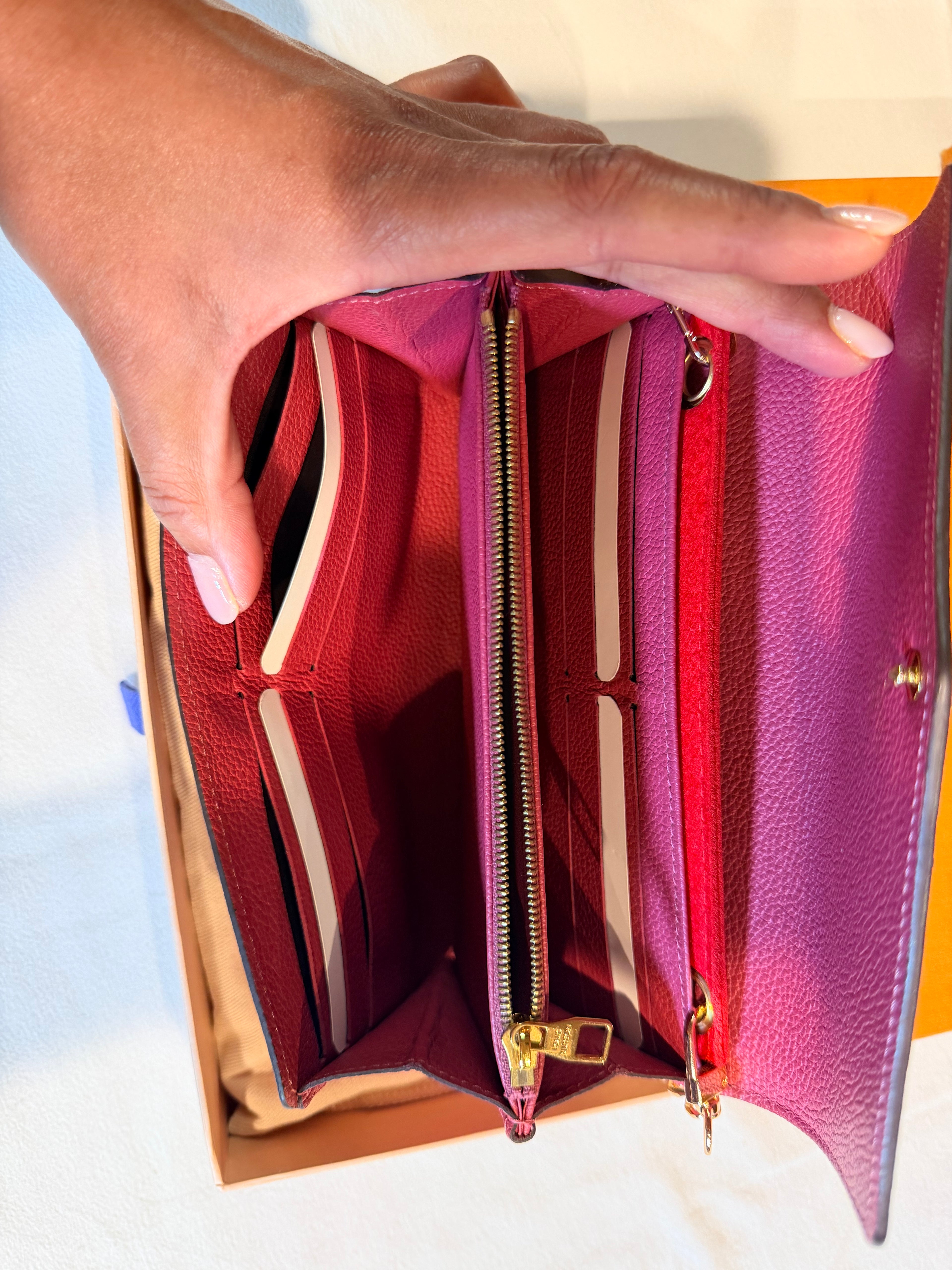 Louis Vuitton Portefeuille Sarah Monogram Empreinte Leather Magenta 11