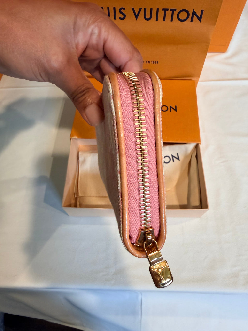 Louis Vuitton Wallet Zippy Pink Monogram Jacquard Denim 10