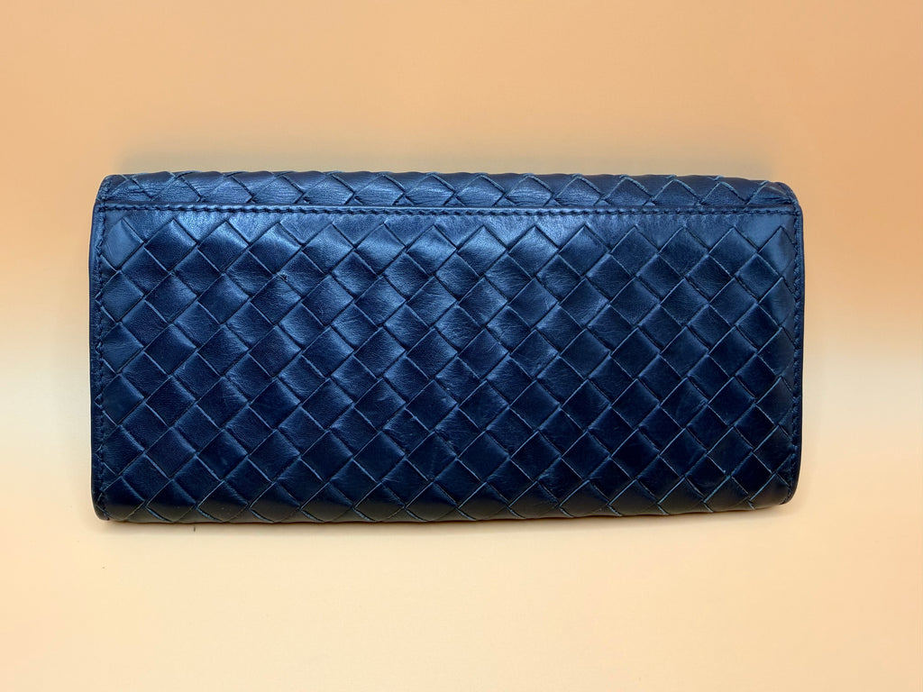 Bottega Nappa Intrecciato Continental Flap Wallet Dark Blue 8