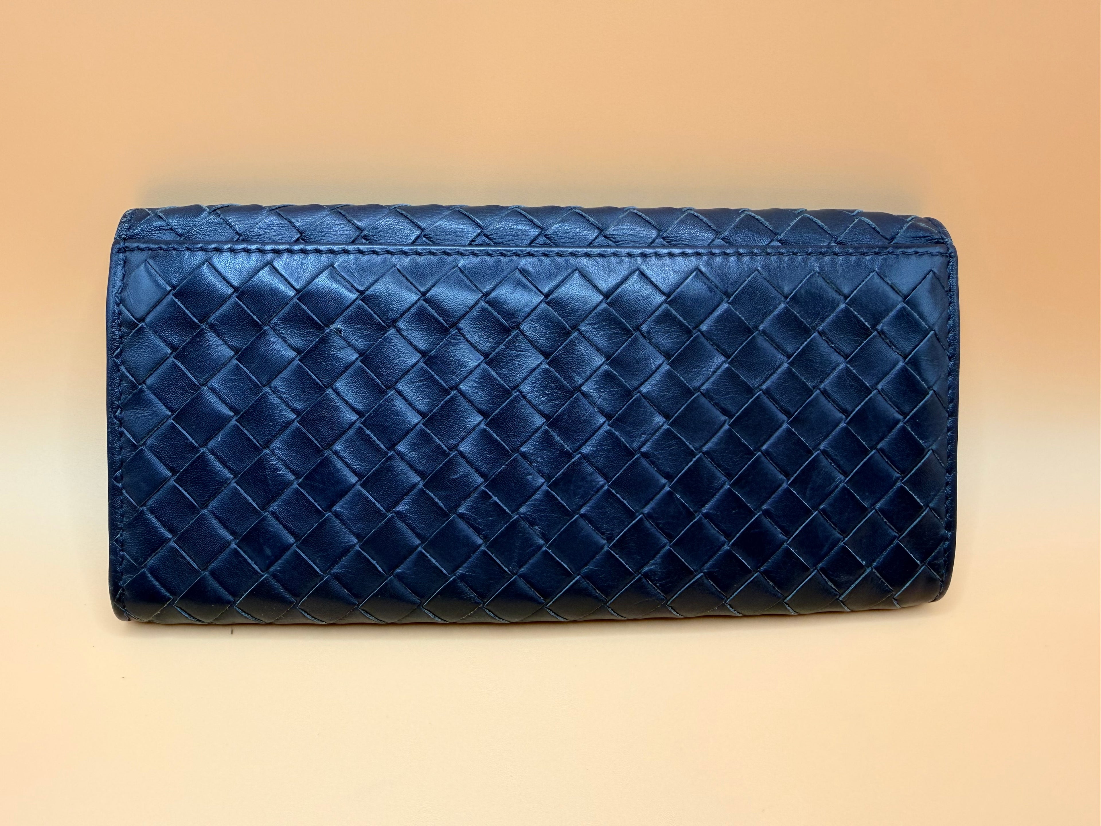 Bottega Nappa Intrecciato Continental Flap Wallet Dark Blue 8